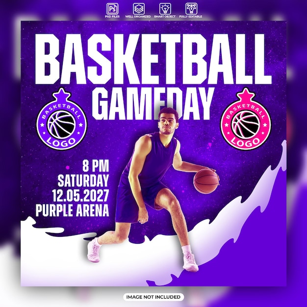 PSD modello di post di instagram di basketball gameday