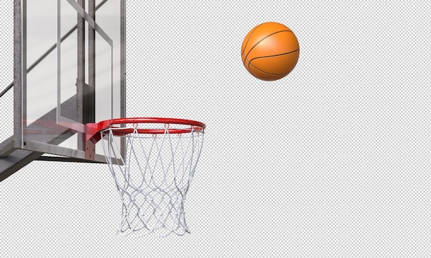 basketball going into a basket 3d render