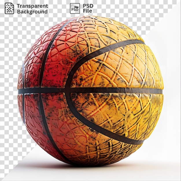 PSD a basketball on a isolated background with a black line and shadow in the foreground