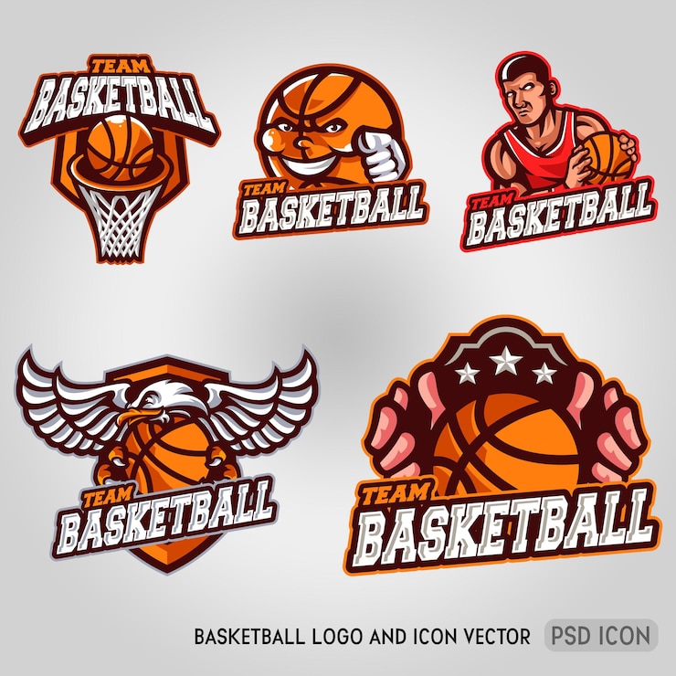 PSD basketball logo and icon vector