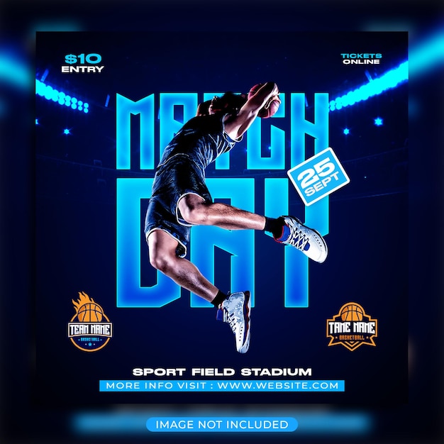 PSD basketball match day flyer and social media instagram banner template