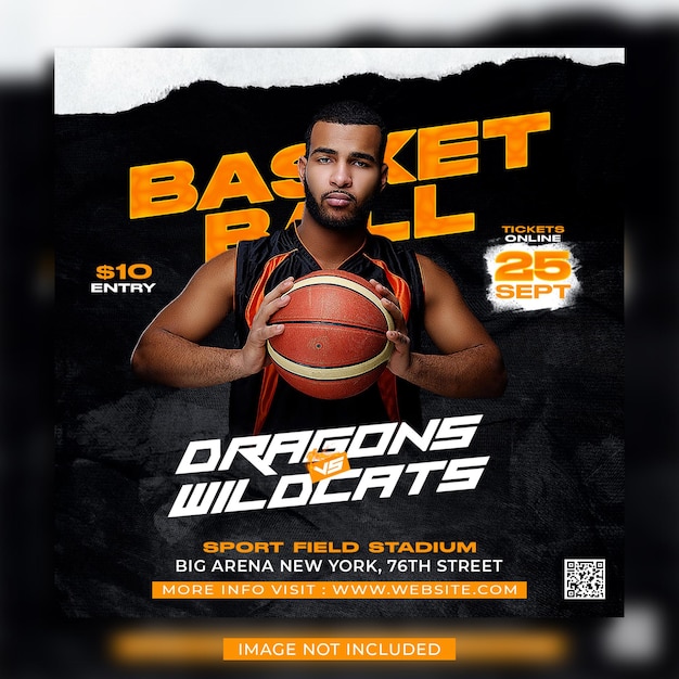 PSD basketball match day flyer and social media instagram banner template