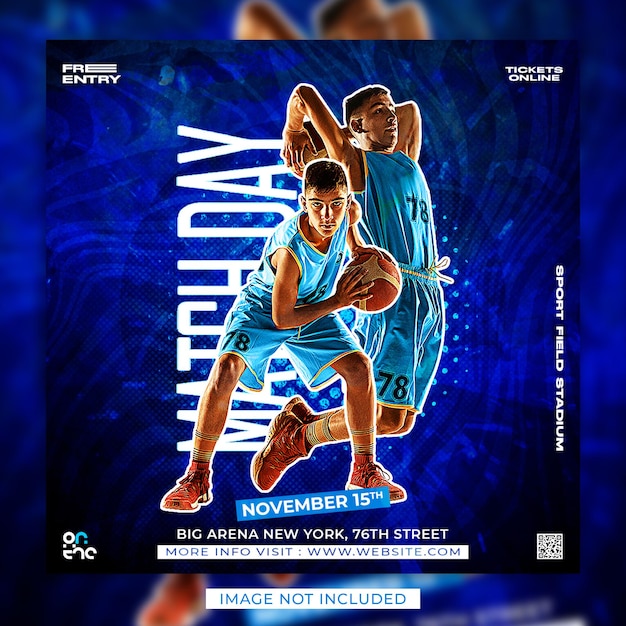 PSD basketball match day flyer and social media instagram banner template