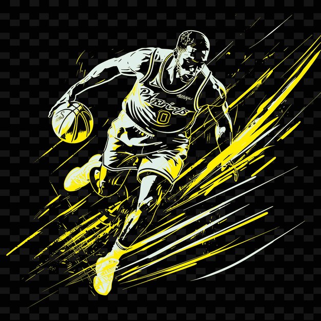 PSD basketball player dribbling ball with an intense pose and c illustration flat 2d sport backgroundo