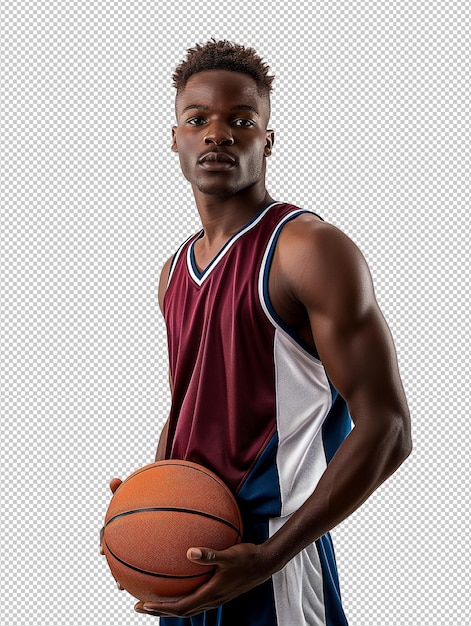 Basketball player in action stance holding a ball