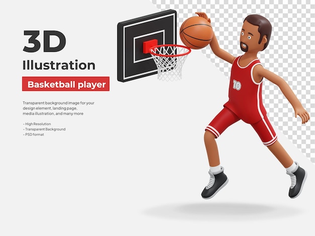 PSD basketball player jumping to make a score 3d cartoon illustration