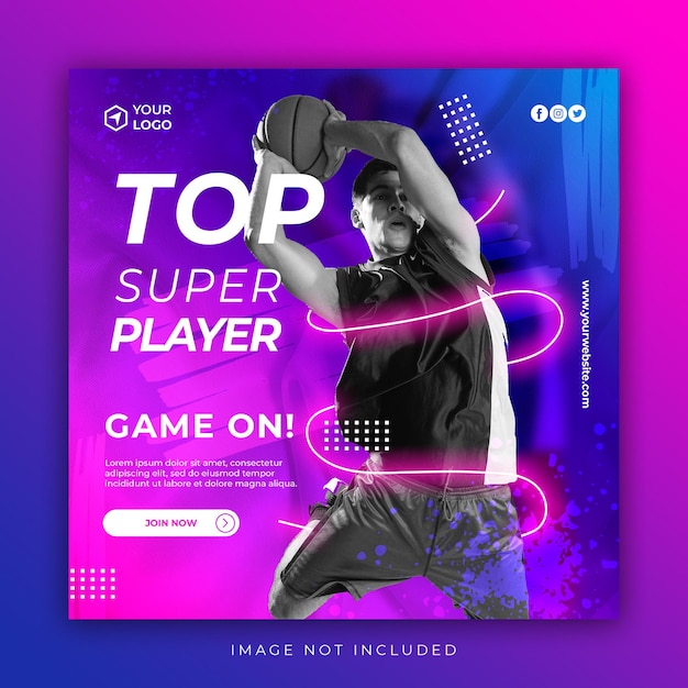 Basketball sport event instagram post or flyer template