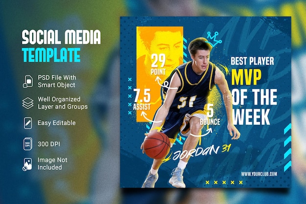 PSD basketball sports event social media and flyer template