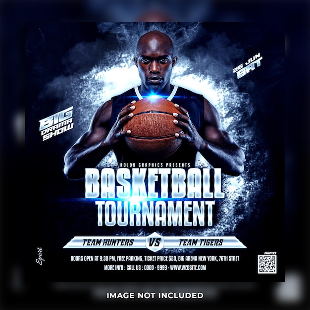 Баскетбольный турнир флаер и шаблон баннера в социальных сетях instagram