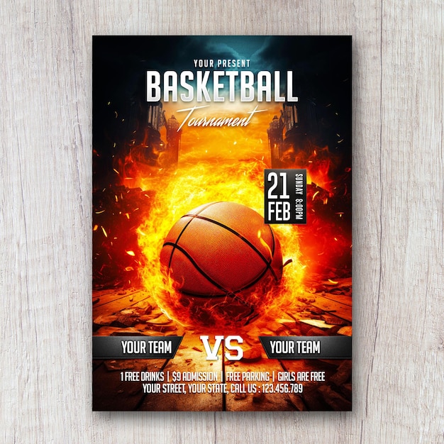 PSD basketball tournament flyer and social media banner template