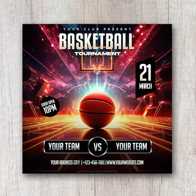 PSD basketball tournament flyer and social media banner template