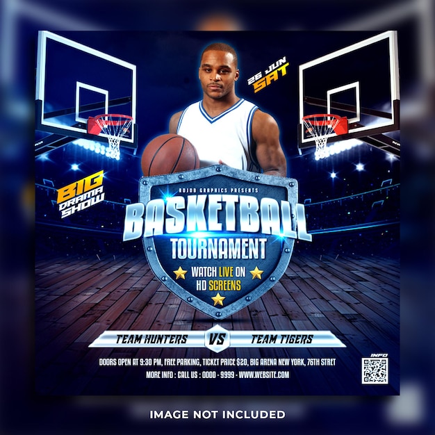 PSD basketball tournament flyer and social media instagram banner template