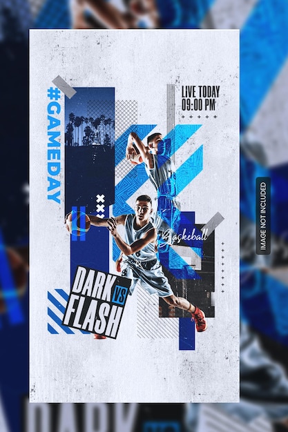 PSD basketball tournament flyer and social media story banner template