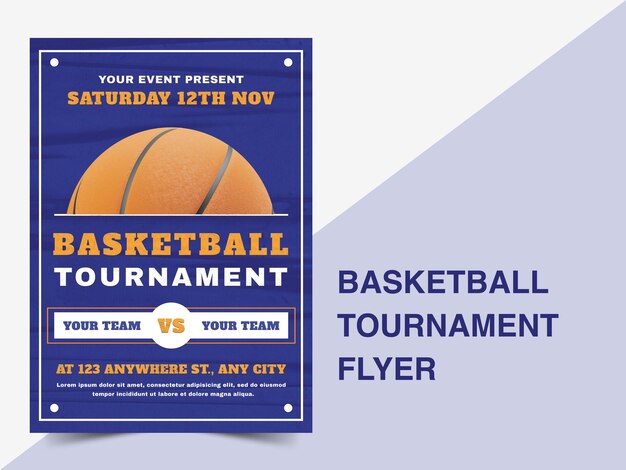 PSD basketball tournament flyer with 3d icon
