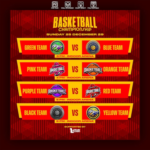 Premium PSD Basketball tournament schedule design template