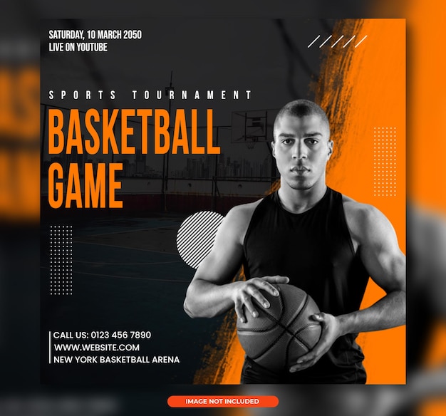 PSD basketbalspel sporttoernooi social media post-sjabloon voor spandoek of flyer voor voetbalclubs