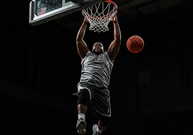 Basketbalspeler die de bal in het water gooit