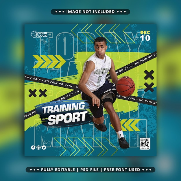 PSD basketbalspeler training flyer social media post banner template