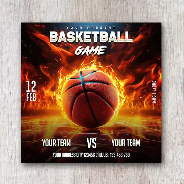 PSD basketbaltoernooi flyer en sociale media-sjabloon voor spandoek