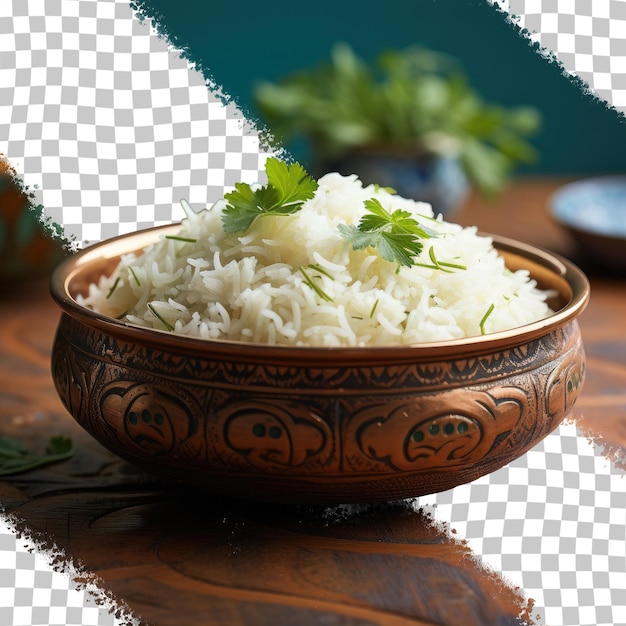 PSD basmati rice in a bowl focus on vibrant or transparent background