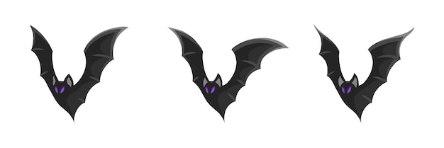 PSD bat cartoon style element clip art set for halloween design