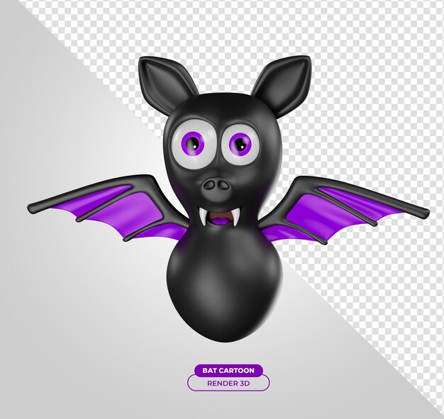 Bat for halloween 3d render cartoon illustration with transparent background