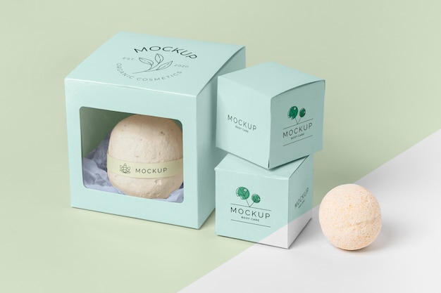bath bomb in blue box arrangement