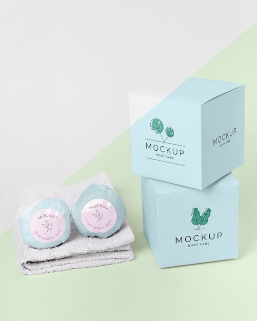 PSD bath bombs, boxes and towel mock-up