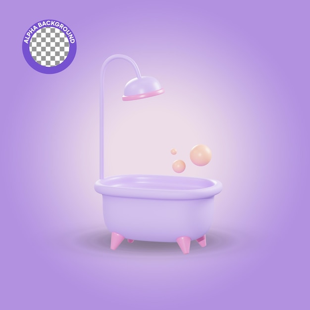 PSD bath tube shower icon in 3d rendering