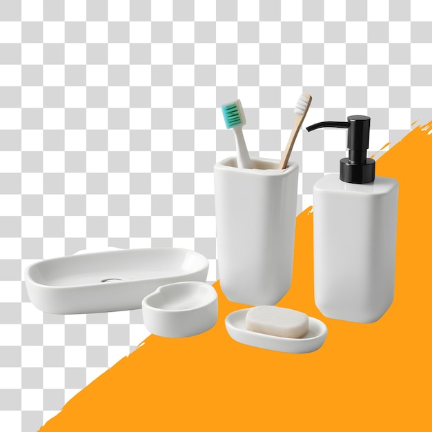 bathroom accessories soap dispensers toothbrush holders isolated on png transparent background