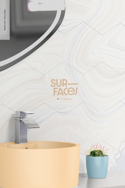 PSD mockup di scena di piastrelle in ceramica per bagno, primi piani