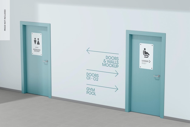 PSD prospettiva del mockup delle porte del bagno