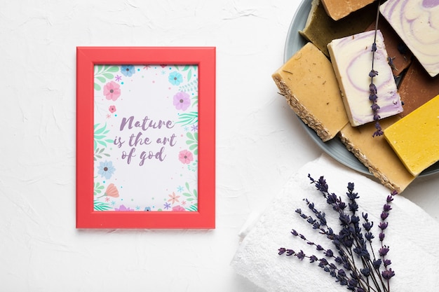 bathroom items with mock-up frame