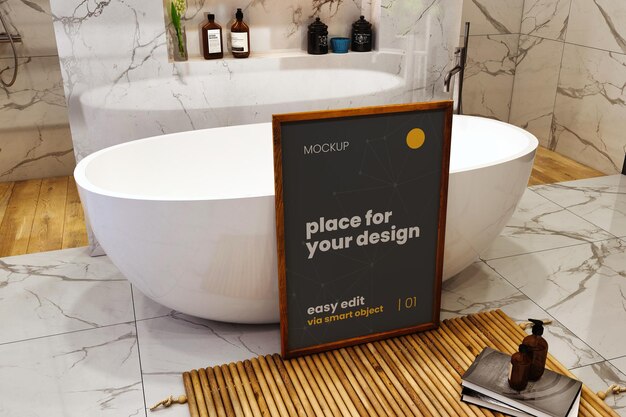 PSD mockup del telaio del poster della doccia del bagno 04