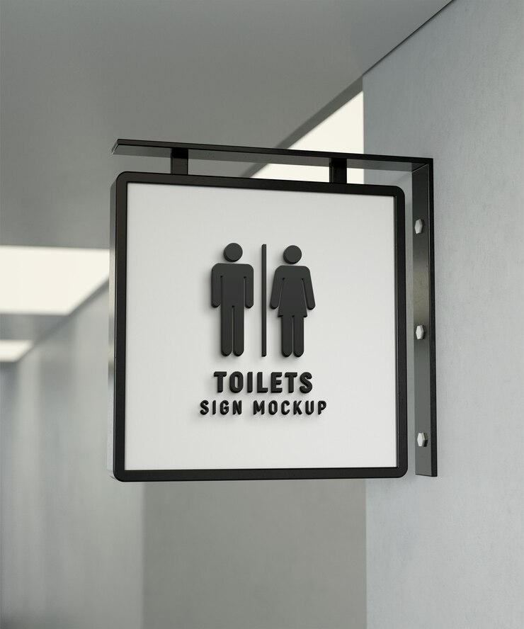 PSD bathroom sign indoors mockup