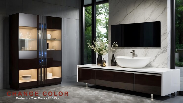 PSD a bathroom with a sink and a window that says color