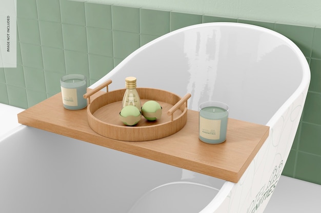 Bathroom with Tub Amenity Mockup Top View
