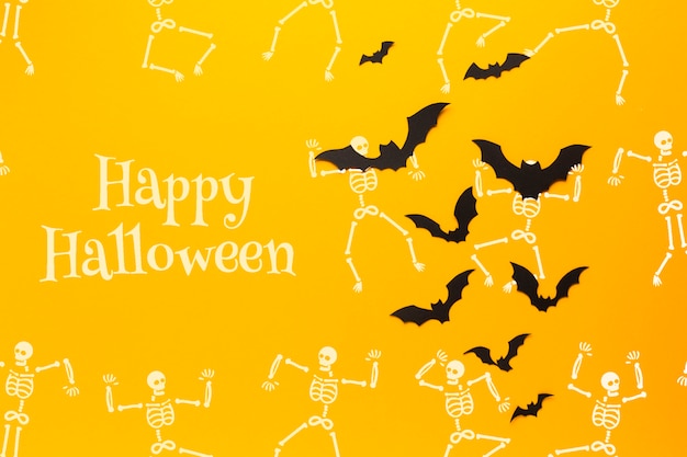 Bats and skeletons draw on halloween day