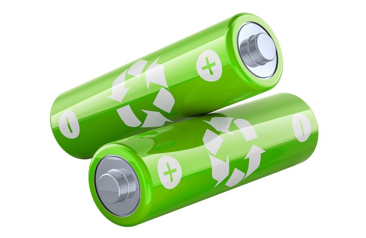 PSD batteries recycle size aa 3d rendering isolated on transparent background