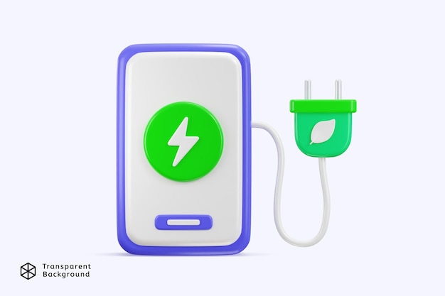 PSD battery charging station icon on green energy recycle icon 3d render