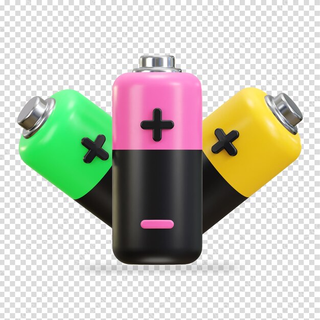 PSD battery stick con segno più e meno potenza elettrica illustrazione di icona vettoriale 3d