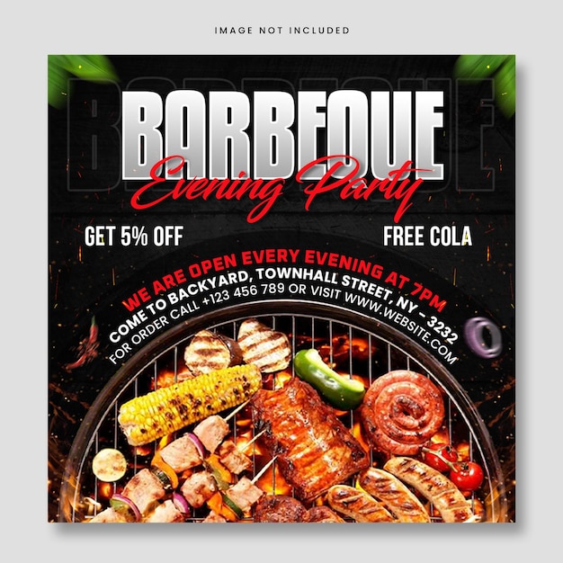 PSD bbq チラシとソーシャル メディア投稿テンプレート レストランのフード メニュー instagram 広告