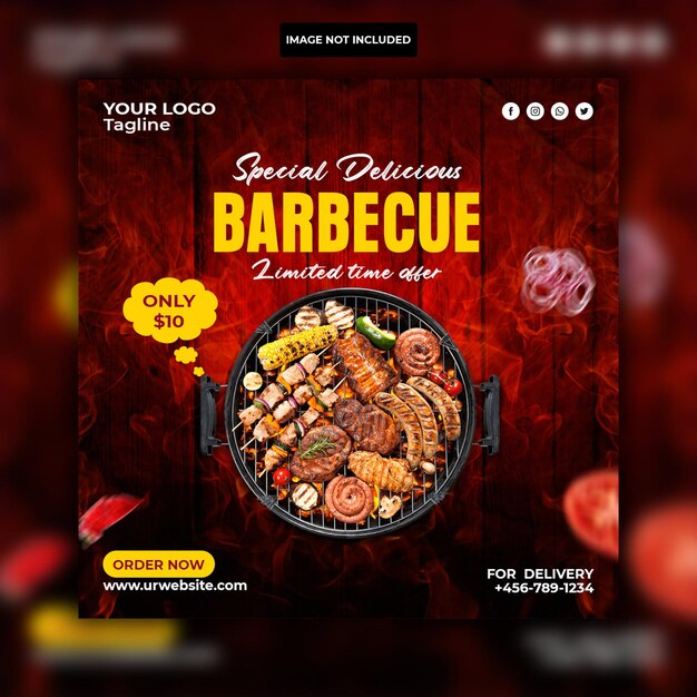 PSD bbq flyer and social media apost template