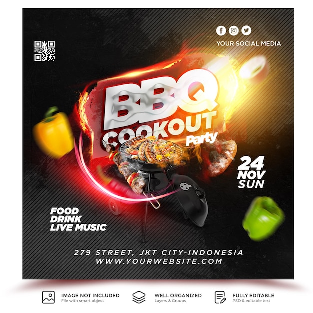 Bbq flyer and social media post template