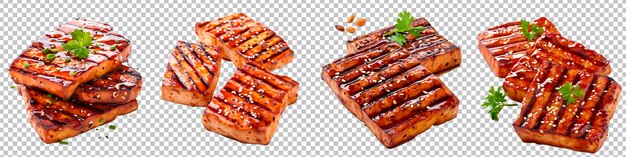 PSD bbq glazed tofu steaks isolated on transparent background