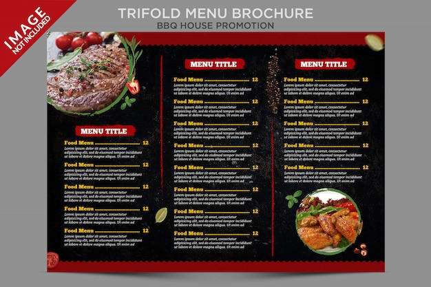 Bbq-huis driebladige menu in brochure-serie