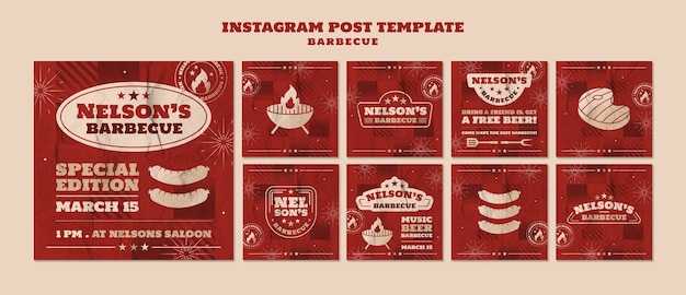 Bbq instagram posts template design