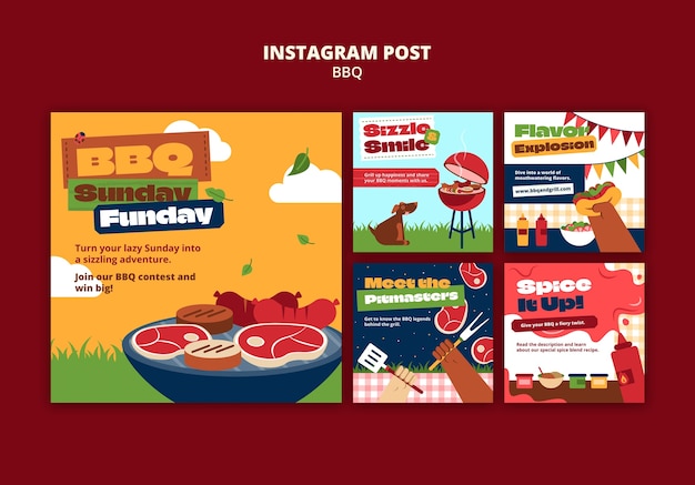 PSD progettazione del modello di post di instagram per barbecue