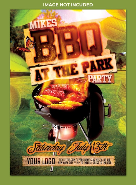 PSD bbq at the park party flyer template