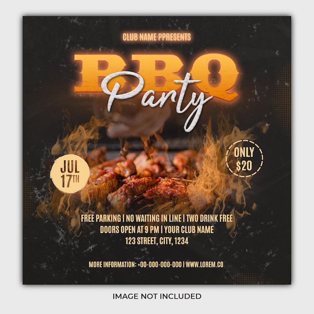 PSD bbq party flyer social media post template banner